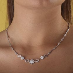 18K Gargantilla Oro Blanco Juego Novia Centro Piña Circonita 45Cm Mosqueton