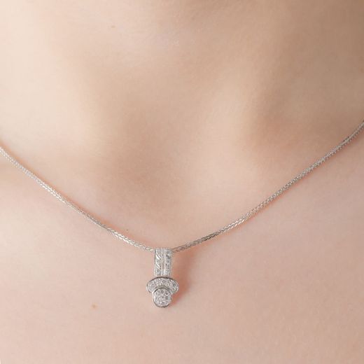 18K Gargantilla Oro Blanco Juego Novia Circonita 45Cm Centro 16X8 Mm