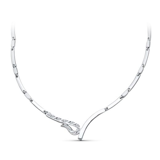 18K Gargantilla Oro Blanco Juego Novia Circonita 45Cm Cierre Mosqueton