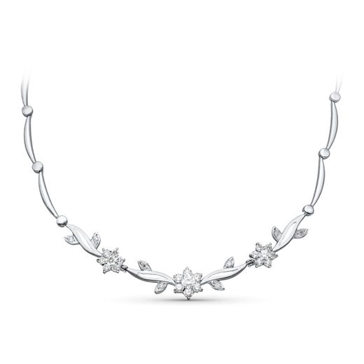 18K Gargantilla Oro Blanco Juego Novia Flores Circonita 45Cm Cierre Mosqueton