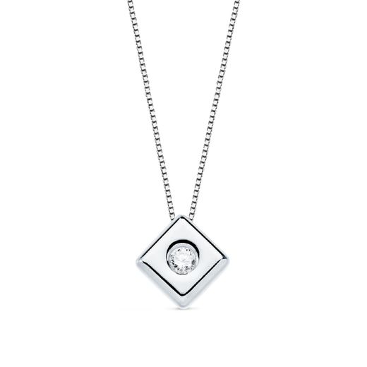 18K Gargantilla Oro Blanco Rombo 6Mm. Diamante 0,050 Qts. G-Vs2. Cadena 42Cm