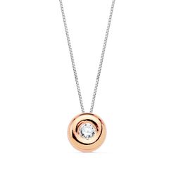 18K Gargantilla Oro Rosa Chaton 6Mm Diamante 0,050 Qts. G-Vs2 Cadena 42Cm