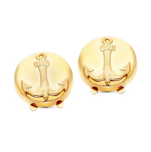 18K Gemelos Cubreboton Oro Amarillo Ancla 15 Mm