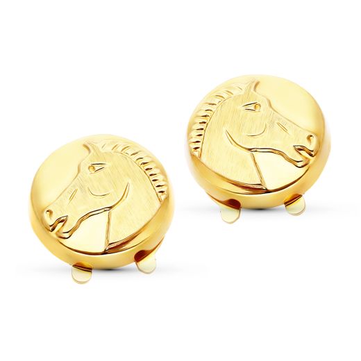 18K Gemelos Cubreboton Oro Amarillo Caballo 15 Mm