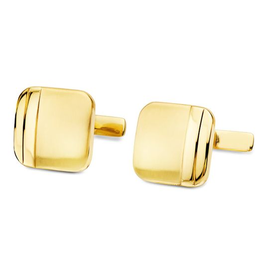 18K Gemelos Oro Amarillo Cuadrados Mate Y Brillo 14X14 Mm Cierre Rigido Oscilante