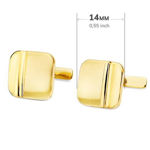 18K Gemelos Oro Amarillo Cuadrados Mate Y Brillo 14X14 Mm Cierre Rigido Oscilante