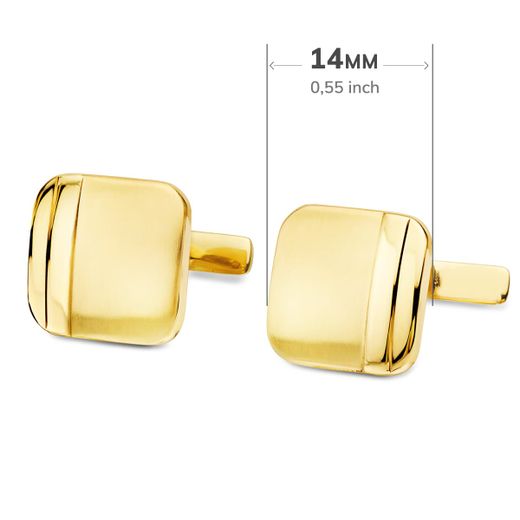 18K Gemelos Oro Amarillo Cuadrados Mate Y Brillo 14X14 Mm Cierre Rigido Oscilante