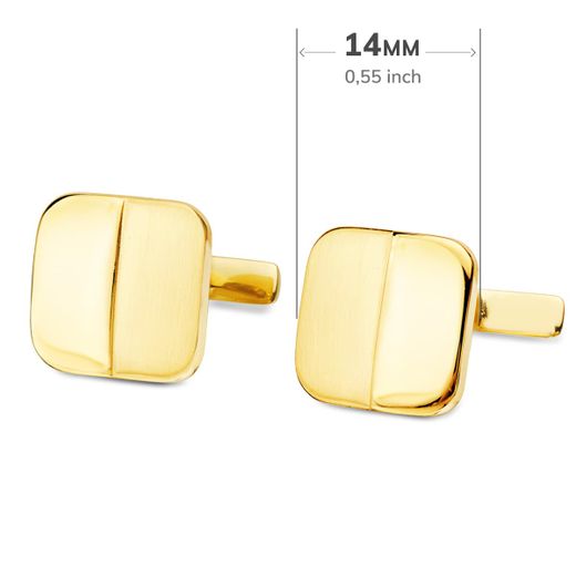 18K Gemelos Oro Amarillo Cuadrados Mate Y Brillo 14X14 Mm Cierre Rigido Oscilante