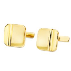 18K Gemelos Oro Amarillo Cuadrados Mate Y Brillo 14X14 Mm Cierre Rigido Oscilante