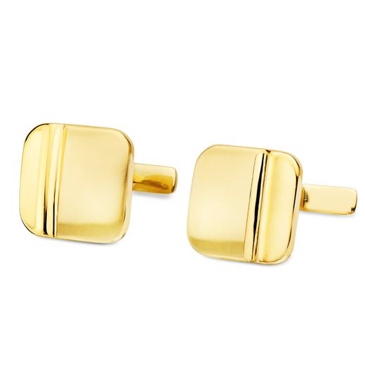 18K Gemelos Oro Amarillo Cuadrados Mate Y Brillo 14X14 Mm Cierre Rigido Oscilante