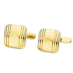 18K Gemelos Oro Amarillo Cuadrados Mate Y Brillo 14X14 Mm Cierre Rigido Oscilante