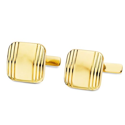 18K Gemelos Oro Amarillo Cuadrados Mate Y Brillo 14X14 Mm Cierre Rigido Oscilante