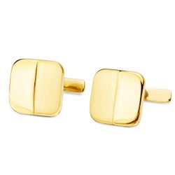 18K Gemelos Oro Amarillo Cuadrados Mate Y Brillo 14X14 Mm Cierre Rigido Oscilante