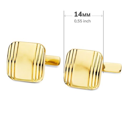 18K Gemelos Oro Amarillo Cuadrados Mate Y Brillo 14X14 Mm Cierre Rigido Oscilante
