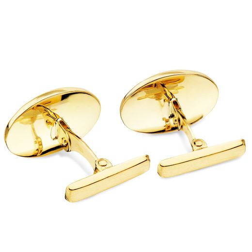 18K Gemelos Oro Amarillo Oval Greca Mate Y Brillo 18X13 Mm Cierre Rigido Oscilante