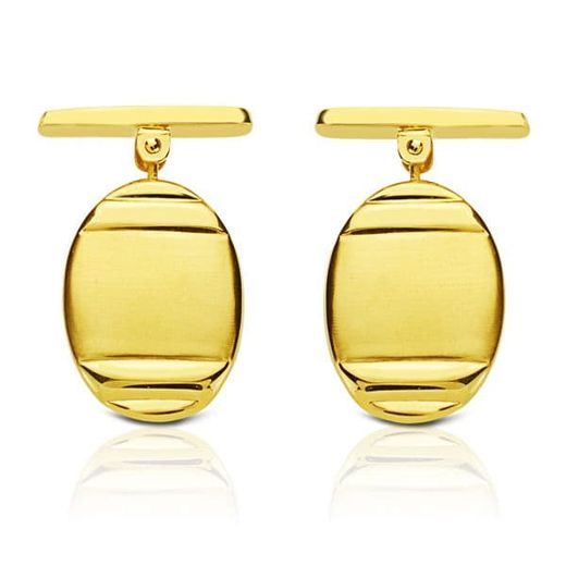 18K Gemelos Oro Amarillo Oval Mate Y Brillo 18X13 Mm Cierre Rigido Oscilante
