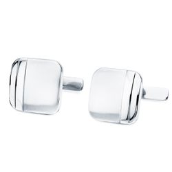 18K Gemelos Oro Blanco Cuadrados Mate Y Brillo 14X14 Mm Cierre Rigido Oscilante
