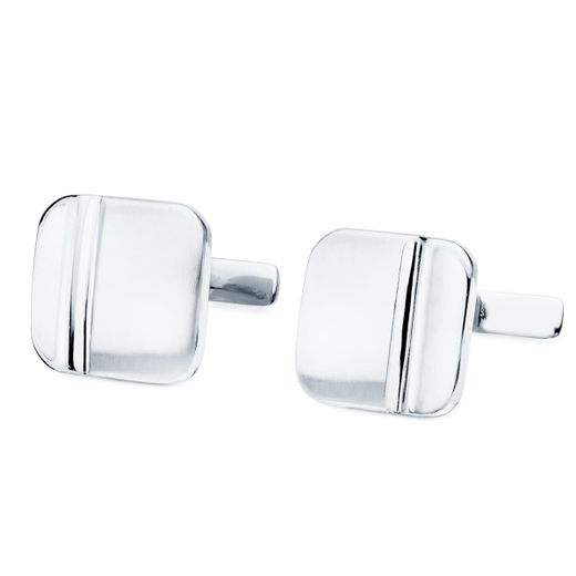18K Gemelos Oro Blanco Cuadrados Mate Y Brillo 14X14 Mm Cierre Rigido Oscilante