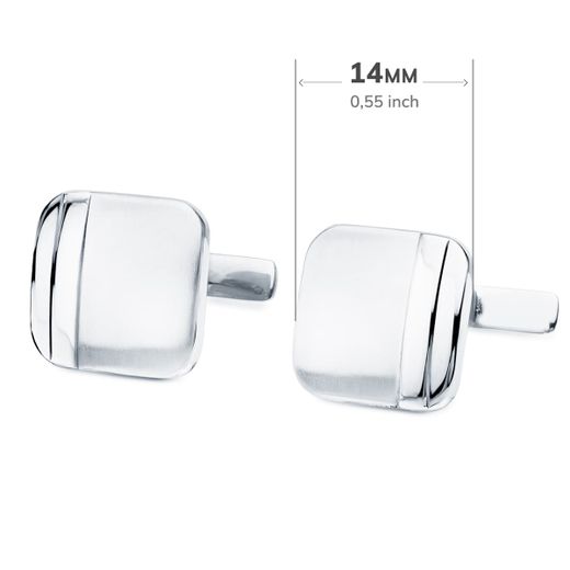 18K Gemelos Oro Blanco Cuadrados Mate Y Brillo 14X14 Mm Cierre Rigido Oscilante