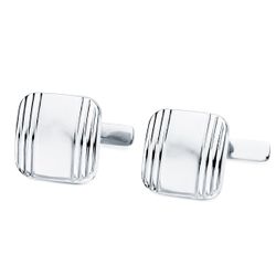 18K Gemelos Oro Blanco Cuadrados Mate Y Brillo 14X14 Mm Cierre Rigido Oscilante