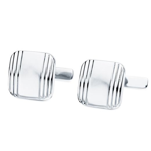 18K Gemelos Oro Blanco Cuadrados Mate Y Brillo 14X14 Mm Cierre Rigido Oscilante