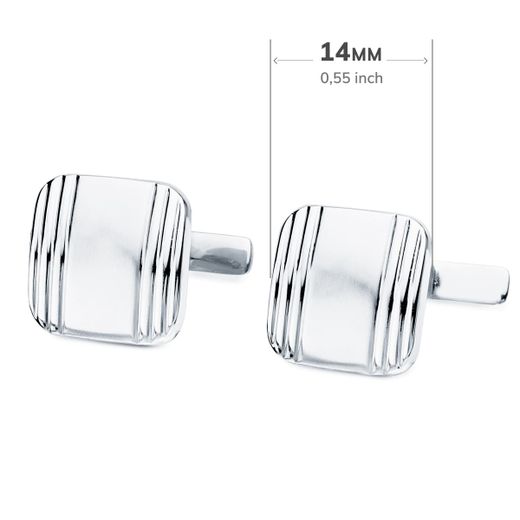 18K Gemelos Oro Blanco Cuadrados Mate Y Brillo 14X14 Mm Cierre Rigido Oscilante