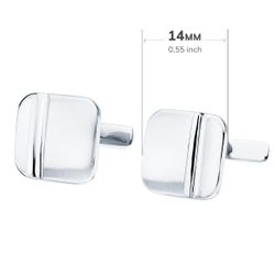 18K Gemelos Oro Blanco Cuadrados Mate Y Brillo 14X14 Mm Cierre Rigido Oscilante