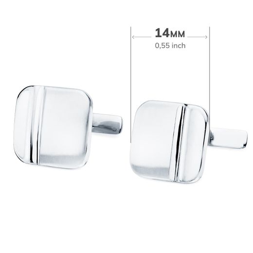 18K Gemelos Oro Blanco Cuadrados Mate Y Brillo 14X14 Mm Cierre Rigido Oscilante