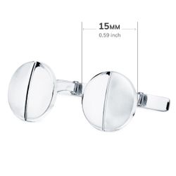 18K Gemelos Oro Blanco Redondos Mate Y Brillo 15 Mm Cierre Rigido Oscilante