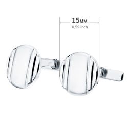 18K Gemelos Oro Blanco Redondos Mate Y Brillo 15 Mm Cierre Rigido Oscilante