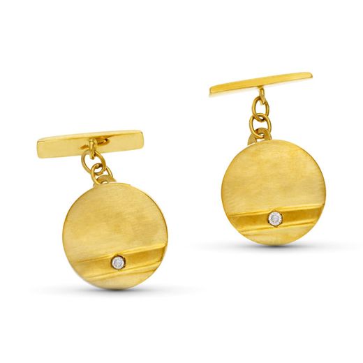 18K Gemelos Redondo Oro Amarillo Circonita 16 Mm