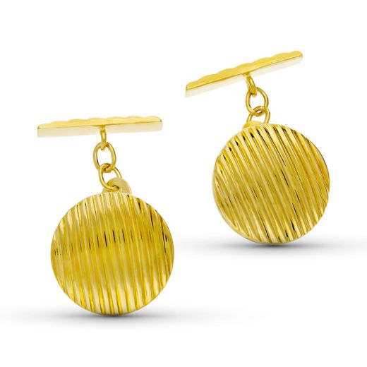 18K Gemelos Redondos Oro Amarillo Galloneados 15 Mm
