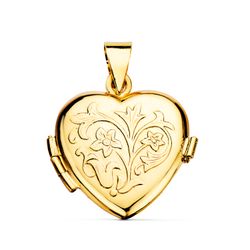 18K Guardapelo Dije Portafotos Oro Amarillo Corazon Brillo 20X20 Mm