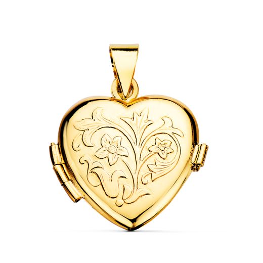18K Guardapelo Dije Portafotos Oro Amarillo Corazon Brillo 20X20 Mm
