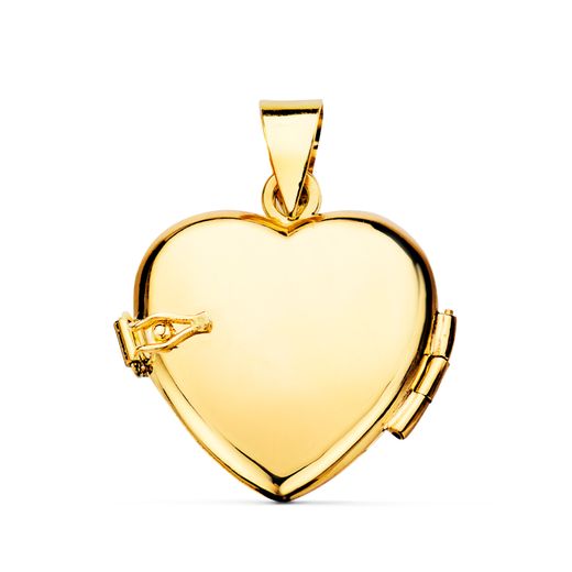18K Guardapelo Dije Portafotos Oro Amarillo Corazon Brillo 20X20 Mm