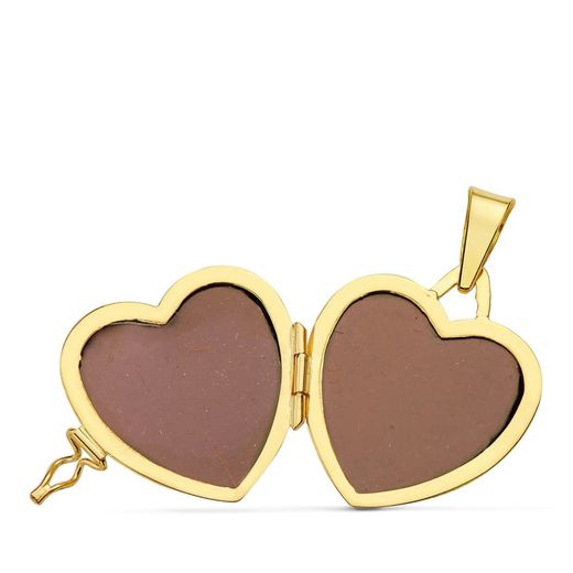 18K Guardapelo Dije Portafotos Oro Amarillo Corazon Brillo 20X20 Mm