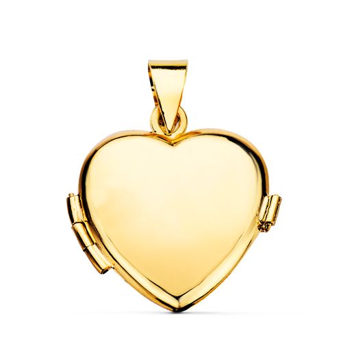 18K Guardapelo Dije Portafotos Oro Amarillo Corazon Liso 21X21 Mm