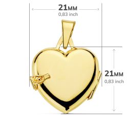 18K Guardapelo Dije Portafotos Oro Amarillo Corazon Liso 21X21 Mm