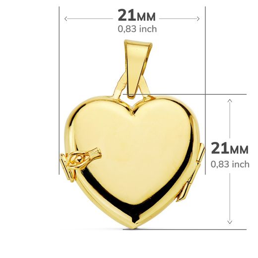 18K Guardapelo Dije Portafotos Oro Amarillo Corazon Liso 21X21 Mm