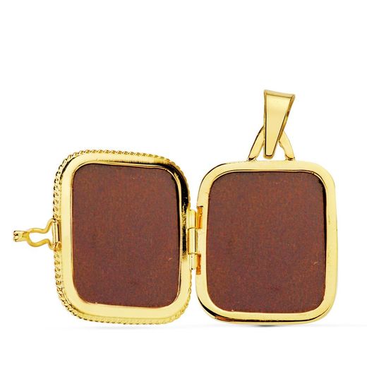 18K Guardapelo Dije Portafotos Oro Amarillo Cuadrado Labrado. 21X18 Mm