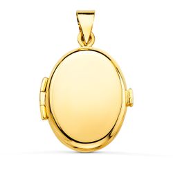 18K Guardapelo Dije Portafotos Oro Amarillo Oval Liso 22X19 Mm
