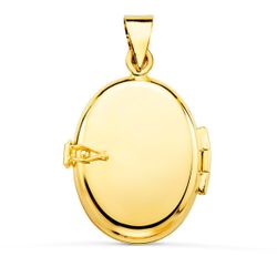 18K Guardapelo Dije Portafotos Oro Amarillo Oval Liso 22X19 Mm