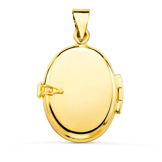18K Guardapelo Dije Portafotos Oro Amarillo Oval Liso 22X19 Mm