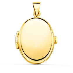 18K Guardapelo Dije Portafotos Oro Amarillo Oval Liso 25X20 Mm