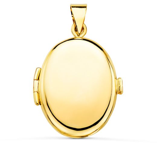 18K Guardapelo Dije Portafotos Oro Amarillo Oval Liso 25X20 Mm