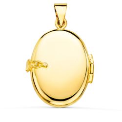 18K Guardapelo Dije Portafotos Oro Amarillo Oval Liso 25X20 Mm