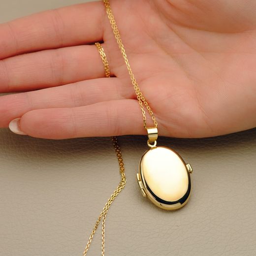 18K Guardapelo Dije Portafotos Oro Amarillo Oval Liso 25X20 Mm