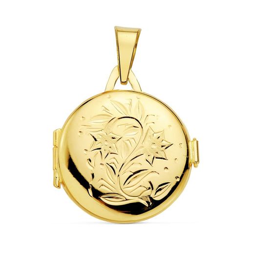 18K Guardapelo Dije Portafotos Oro Amarillo Redondo Labrado. 21 Mm
