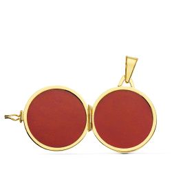 18K Guardapelo Dije Portafotos Oro Amarillo Redondo Labrado. 23 Mm