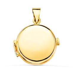 18K Guardapelo Dije Portafotos Oro Amarillo Redondo Liso 21 Mm